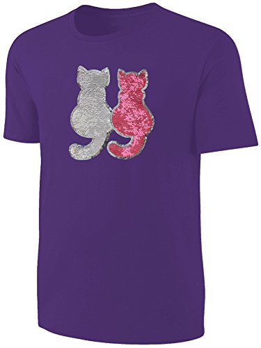 Blackshirt Company Mädchen T-Shirt Wende Pailletten Katzen Streichel Shirt Lila Größe 116 von Blackshirt Company