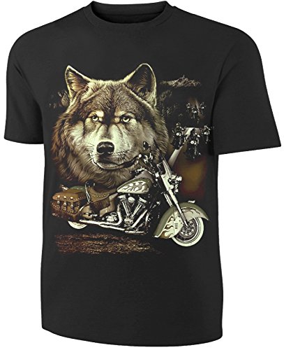 Herren Damen T-Shirt Motorrad Wolfskopf Biker Shirt Schwarz Größe XL von Blackshirt Company