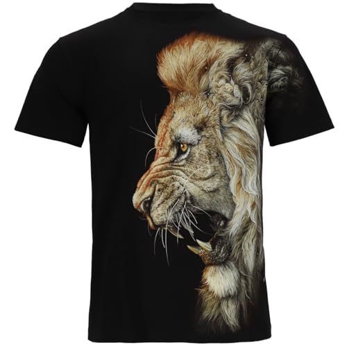 T-Shirt Löwe - Damen Herren Löwen Löwenkopf Raubkatzen Shirt - Schwarz Größe L von Blackshirt Company