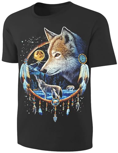 T-Shirt Wolf im Traumfänger - Damen Herren Shirt Wölfe mit Federschmuck Größe L von Blackshirt Company