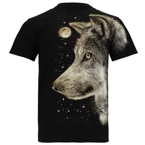 T-Shirt Wolf im Vollmond - Damen Herren Heulende Wölfe Shirt - Schwarz Größe XL von Blackshirt Company