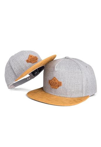 Blackskies® Essentials Snapback Cap - 2er-Set Eltern Kinder - Partnerlook Baseball Cap Mutter-Vater-Kind Geschenk Mini-Me Basecap Papa-Sohn & Mama-Tochter Grau-Braun - 45-49 cm von Blackskies