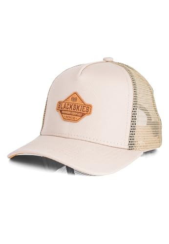 Blackskies® Essentials Trucker Baseball Cap Kinder | Kids-Basecap Jungen & Mädchen, Stylische Kappe, Coole Mütze, Geburt, Taufe, Schirmmütze - Beige-Braun M von Blackskies