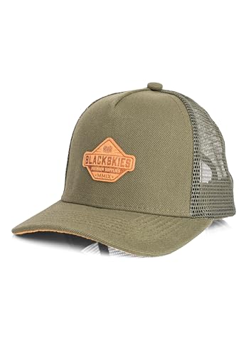 Blackskies® Essentials Trucker Baseball Cap Kinder | Kids-Basecap Jungen & Mädchen, Stylische Kappe, Coole Mütze, Geburt, Taufe, Schirmmütze - Grün-Braun M von Blackskies