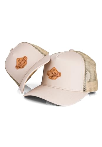 Blackskies® Essentials Trucker Cap - 2er-Set Eltern Kinder - Partnerlook Baseball Cap Mutter-Vater-Kind Geschenk Mini-Me Basecap Papa-Sohn & Mama-Tochter Beige-Braun - 45-49 cm von Blackskies