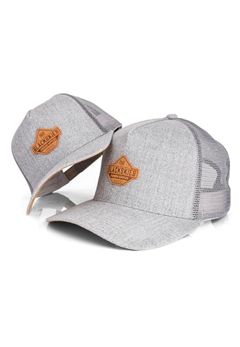 Blackskies® Essentials Trucker Cap - 2er-Set Eltern Kinder - Partnerlook Baseball Cap Mutter-Vater-Kind Geschenk Mini-Me Basecap Papa-Sohn & Mama-Tochter Grau-Hellblau - 49-54 cm von Blackskies