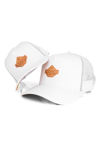 Blackskies® Essentials Trucker Cap - 2er-Set Eltern Kinder - Partnerlook Baseball Cap Mutter-Vater-Kind Geschenk Mini-Me Basecap Papa-Sohn & Mama-Tochter Weiß-Braun - 45-49 cm von Blackskies