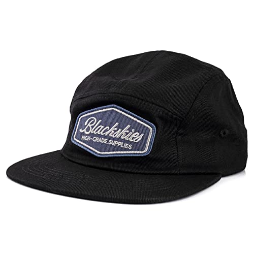 Blackskies® Oasis 5-Panel Cap | Herren Damen Unisex Baseball Mütze | Kappe Basecap Verstellbar Surf Skate Basecap Camper Pechschwarz-Navyblau von Blackskies