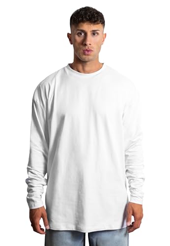 Blackskies® Oversize Longsleeve T-Shirt Herren Damen | Unisex Streetwear Sweatshirt - Lässiges Basic Langarm-Longshirt - Freizeit Fashion & perfekte Passform - Weiß - Größe M von Blackskies