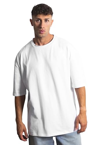 Blackskies® Oversize T-Shirt Herren Damen | Unisex Streetwear - Lässiges Basic Kurzarm-Longshirt - Freizeit Fashion & perfekte Passform - Weiß - Größe M von Blackskies