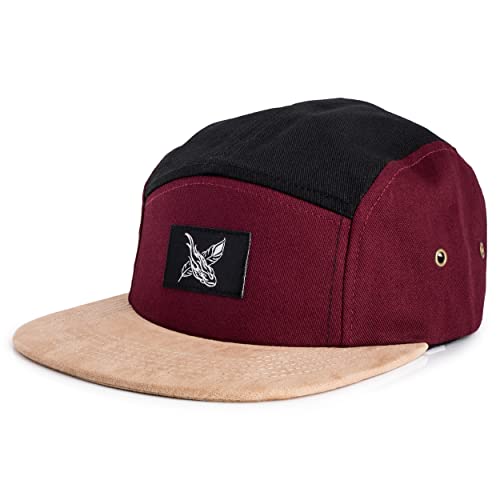 Blackskies® Port Elizabeth 5-Panel Cap Wildlederschirm aus Kunstleder Unisex Baseball Mütze Weinrot von Blackskies