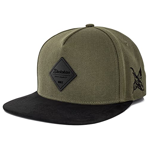 Blackskies® Port Louis Snapback Cap | Unisex Baseball Mütze Kappe Wildleder Suede - Oliv Grün-Schwarz Herren Damen Cap - Basecap Männer Frauen Streetwear Outdoor Sommer Freizeit von Blackskies