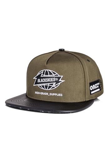 Blackskies® Savage Shield Snapback Cap | Damen Herren Baseball Mütze Kappe Surfer Skater Basecap Olivgrün Cap - Männer Frauen Unisex Streetwear Outdoor Sommer Freizeit von Blackskies