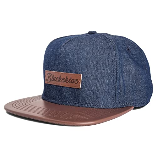 Blackskies Aion Snapback Cap Denim Jeans Kunst-Leder Schirm Unisex Premium Baseball Mütze Kappe von Blackskies