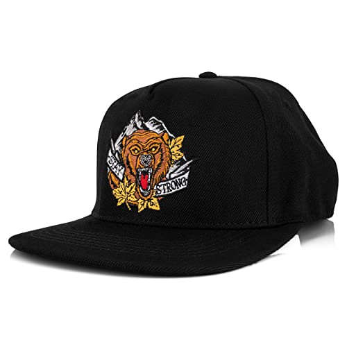 Blackskies® Stay Strong Snapback Cap | Herren Damen Schirm Premium Baseball Mütze Bär Kappe Basecap Kappe Tattoo Neo Traditional - Schwarz von Blackskies