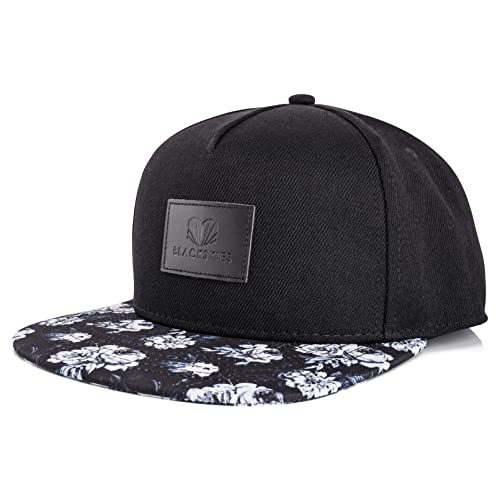 Blackskies Black Beauty Snapback Cap | Baseball Cap Basecap Herren Damen Floral Rose Mütze Schwarz Weiß von Blackskies