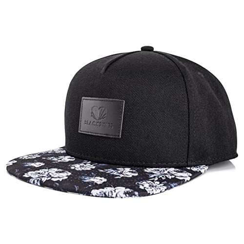 Blackskies® Black Beauty Snapback Cap | Baseball Cap Basecap Herren Damen Floral Rose Mütze Schwarz Weiß von Blackskies