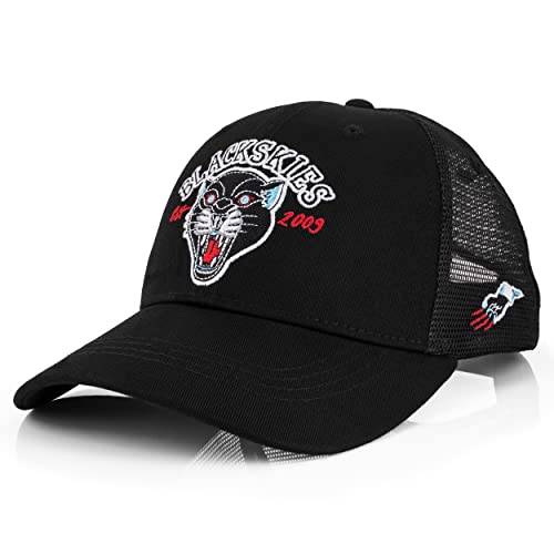 Blackskies® Black Panther Baseball Cap | Herren Damen Schirm Premium Snapback Mütze Wildkatze Kappe Basecap Kappe Tattoo Old School - Schwarz-Blau von Blackskies