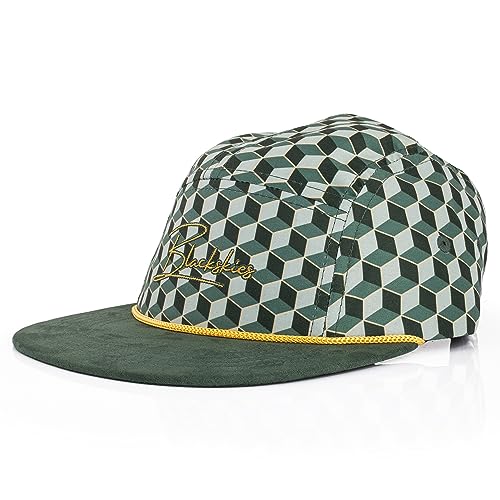 Blackskies Designer 5-Panel Cap Camp Damen Herren Baseball Mütze Kappe Surfer Skater Snapback Strapback Geometrisch Cube Grün von Blackskies