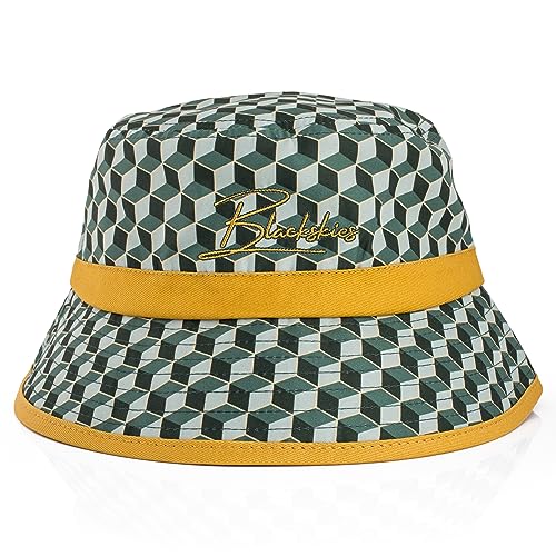 Blackskies Designer Bucket Hat | Unisex Sonnenhut Fischerhut Geometic Luxury Würfel Artwork Grün von Blackskies