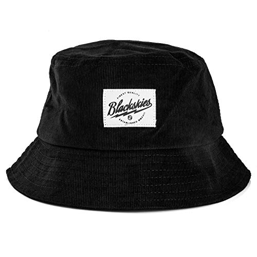 Blackskies® Ebony Bucket Hat | Damen Herren Urlaub Strand Unisex Sonnenhut Fischerhut Schwarz Kord von Blackskies