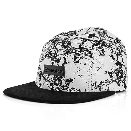 Blackskies Fenrir 5-Panel Cap Camp Damen Herren Baseball Mütze Kappe Surfer Skater Snapback Strapback Marmor Weiß von Blackskies