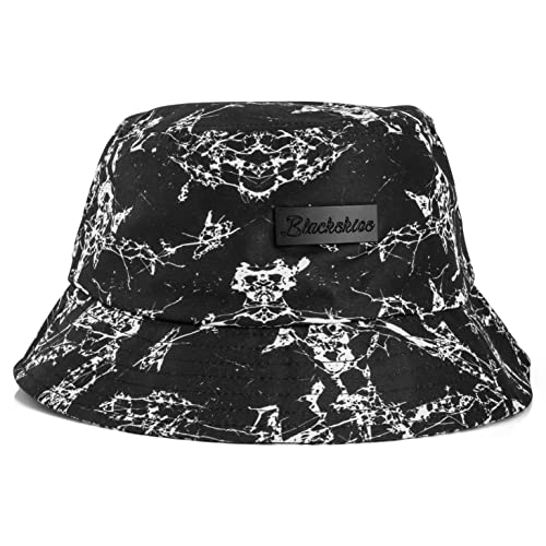 Blackskies® Fenrir Vol. II Bucket Hat | Unisex Sonnenhut Fischerhut Anglerhut Herren Damen Schwarz Marmor von Blackskies