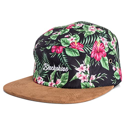 Blackskies® Oahu 5-Panel Cap Damen Herren Baseball Mütze Kappe Blumen Floral Suede Grün von Blackskies