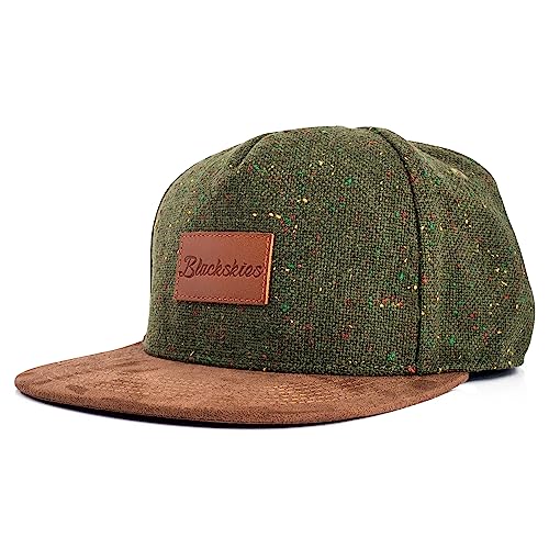 Blackskies Obsidian Snapback Cap Schwarz Weinrot Braun Grau Wildleder Unisex Baseball Mütze Wolle, Obsidian - Grün-Braun, Einheitsgröße von Blackskies