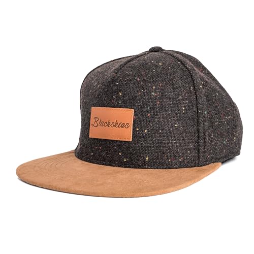 Blackskies® Obsidian Snapback Cap | Damen Herren Baseball Kappe | Basecap aus Wolle mit künstlichem Wildlederschirm Schwarz-Braun von Blackskies