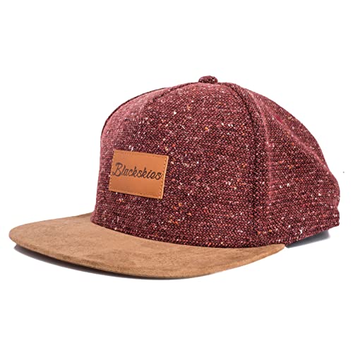 Blackskies® Obsidian Snapback Cap | Damen Herren Baseball Kappe | Basecap aus Wolle mit künstlichem Wildlederschirm Rot-Braun von Blackskies