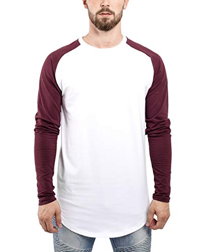 Blackskies Oversize Baseball Longsleeve Long T-Shirt Herren Longshirt Grau Blau Rot Schwarz Grün - S M L XL, Weiß-burgundy, M von Blackskies