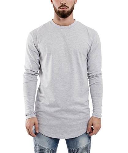 Blackskies Oversize Longsleeve T-Shirt Herren Langarm Longshirt mit Reißverschluss, Aschgrau, L von Blackskies
