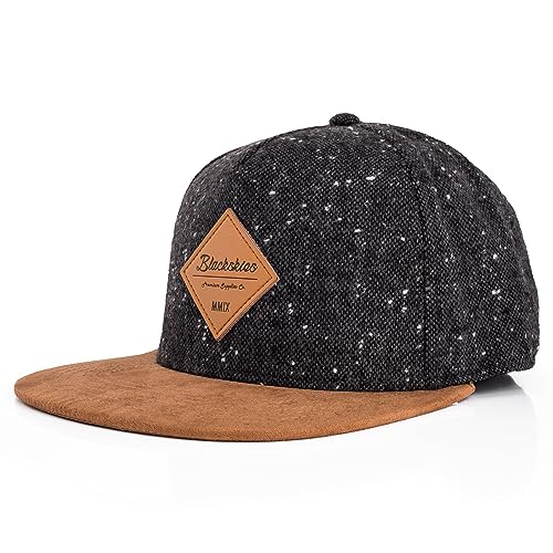 Blackskies® Port Dover Snapback Cap Unisex Premium Baseball Cappy Flach Kappe Basecap Synthetischer Wildlederschirm Schirm Mütze - Schwarz Melliert von Blackskies