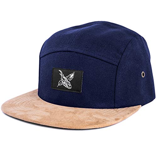 Blackskies® Port Royale 5-Panel Cap Wildlederschirm aus Kunstleder Unisex Baseball Mütze Navyblau von Blackskies