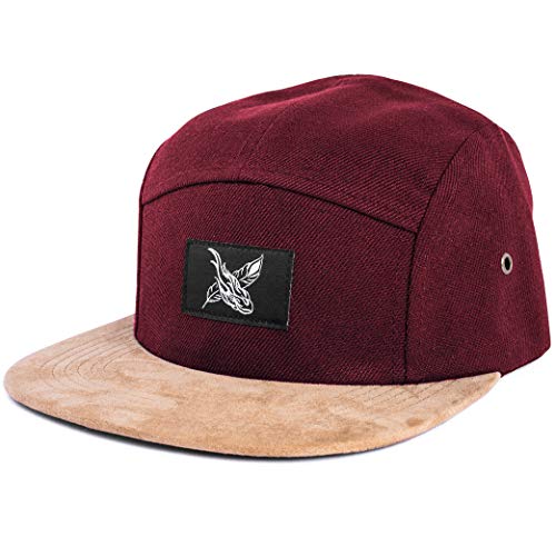 Blackskies® Port Said 5-Panel Cap Wildlederschirm aus Kunstleder Unisex Baseball Mütze Weinrot von Blackskies