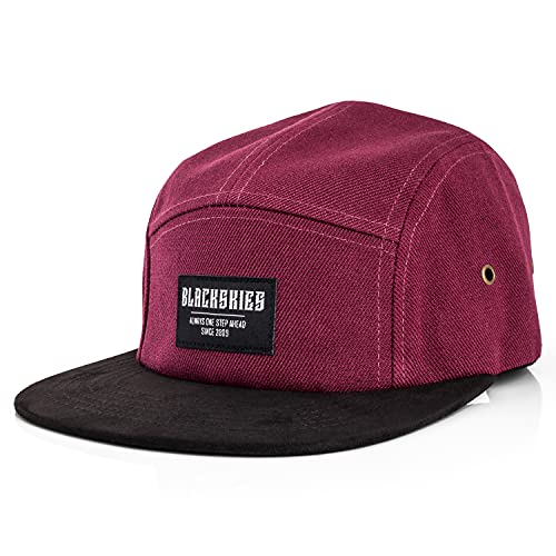 Blackskies® Port Townsend 5-Panel Cap Camp Damen Herren Baseball Mütze Kappe Surfer Skater Snapback Strapback Rot Schwarz von Blackskies