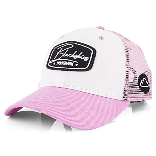 Blackskies Race Baseball Cap | Herren Damen Schirm Premium Snapback Trucker Mütze Kappe Basecap Jeans Kappe Weiß-Pink von Blackskies