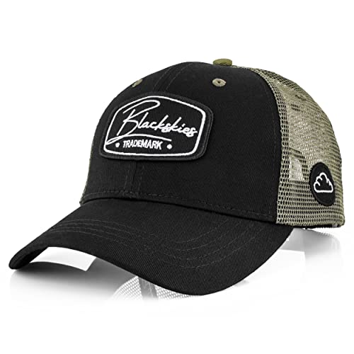 Blackskies Race Baseball Cap | Herren Damen Schirm Premium Snapback Trucker Mütze Kappe Basecap Jeans Kappe Schwarz-Olivegrün von Blackskies