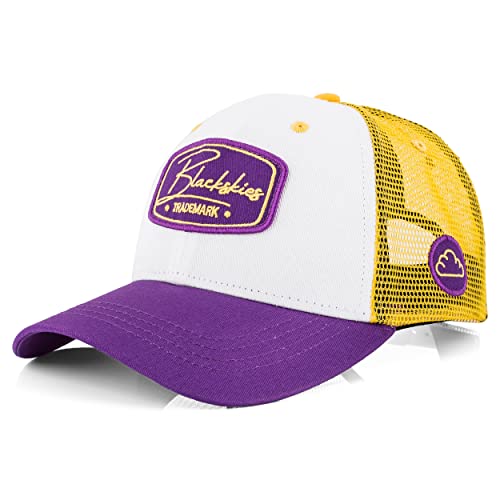 Blackskies® Race Baseball Cap | Herren Damen Premium Trucker Cap | Snapback Schirm Mütze Kappe Basecap Weiß-Gelb-Lila von Blackskies