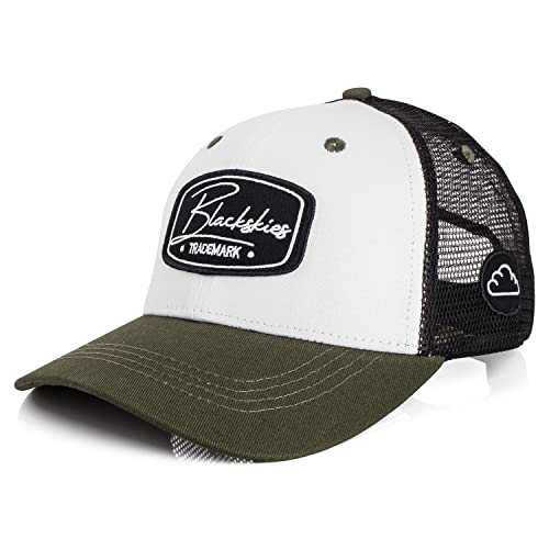 Blackskies Razor Baseball Cap | Herren Damen Schirm Premium Snapback Trucker Mütze Kappe Basecap Kappe Olive-Weiß-Schwarz von Blackskies