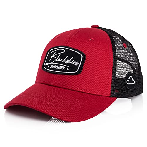 Blackskies Razor Baseball Cap | Herren Damen Schirm Premium Snapback Trucker Mütze Kappe Basecap Kappe Schwarz-Rot von Blackskies