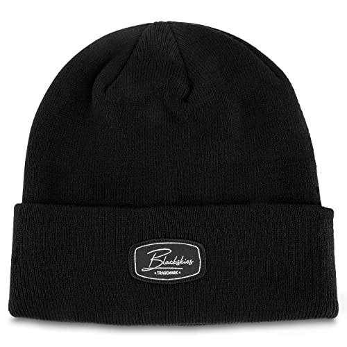 Blackskies® Razor Beanie | Herren Damen Wintermütze Wollmütze Strickmütze Patch Schwarz Cap - Basecap Männer Frauen Unisex Streetwear Outdoor Sommer Freizeit von Blackskies