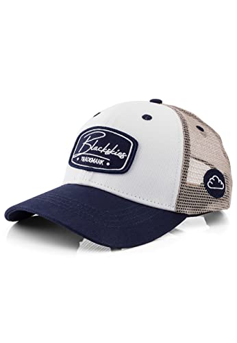 Blackskies Race Baseball Cap | Herren Damen Schirm Premium Snapback Trucker Mütze Kappe Basecap Kappe Weiß-Navy-Sand von Blackskies