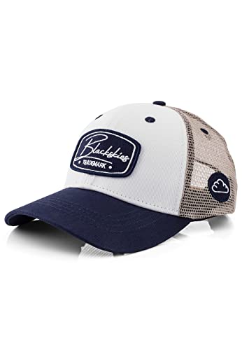 Blackskies® Race Baseball Cap | Herren Damen Premium Trucker Cap | Snapback Schirm Mütze Kappe Basecap Weiß-Navy-Sand - Männer Frauen Unisex Streetwear Outdoor Sommer Freizeit von Blackskies