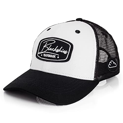 Blackskies Razor Baseball Cap | Herren Damen Schirm Premium Snapback Trucker Mütze Kappe Basecap Kappe Weiß-Schwarz von Blackskies