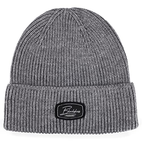 Blackskies Razor Beanie | Herren Damen Wintermütze Wollmütze Strickmütze Patch Grau Melliert von Blackskies