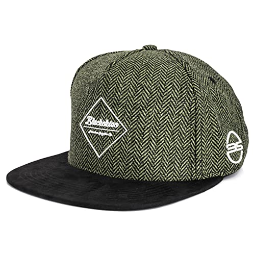 Blackskies® Rhea Snapback Cap | Damen Herren Premium Baseball Mütze Kappe Skater Basecap Herringbone Wolle - Grün Schwarz von Blackskies