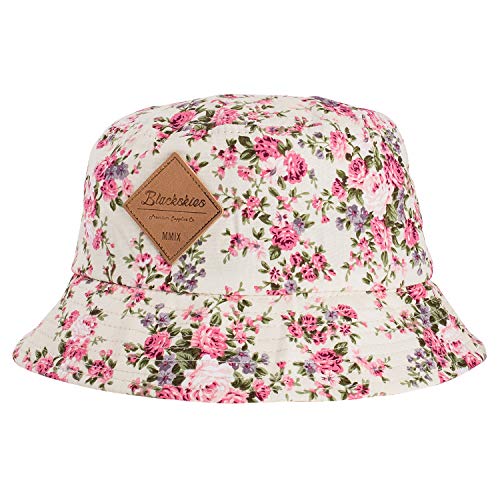 Blackskies® Sakura Bucket Hat Unisex Sonnenhut Fischerhut Weiß mit Kirschblütenmuster von Blackskies