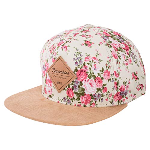 Blackskies Sakura Snapback Cap Weiß Kirschblüten Frauen Damen Herren Unisex Baseball Mütze Blumen Floral von Blackskies